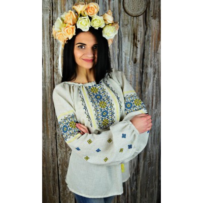 Embroidered blouse "Flowers of Glory Yellow&Blue"